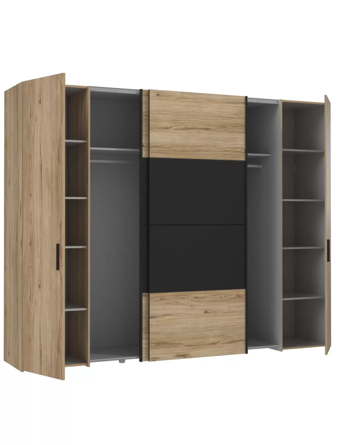 Best * 4-Turiger Kleiderschrank «Sleep», B 270,5 Cm, Dekor Eiche/Schwarz