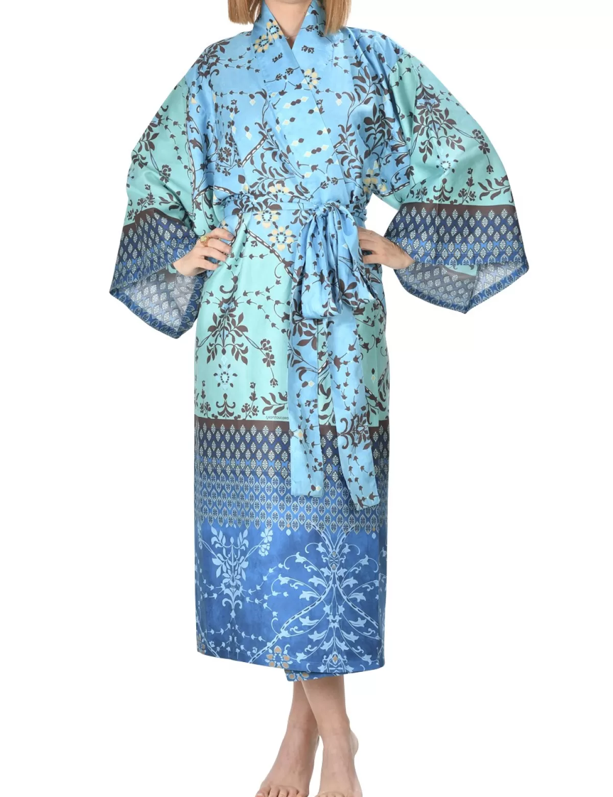 New bassetti Kimono «Ortigia», Baumwollsatin, Blau