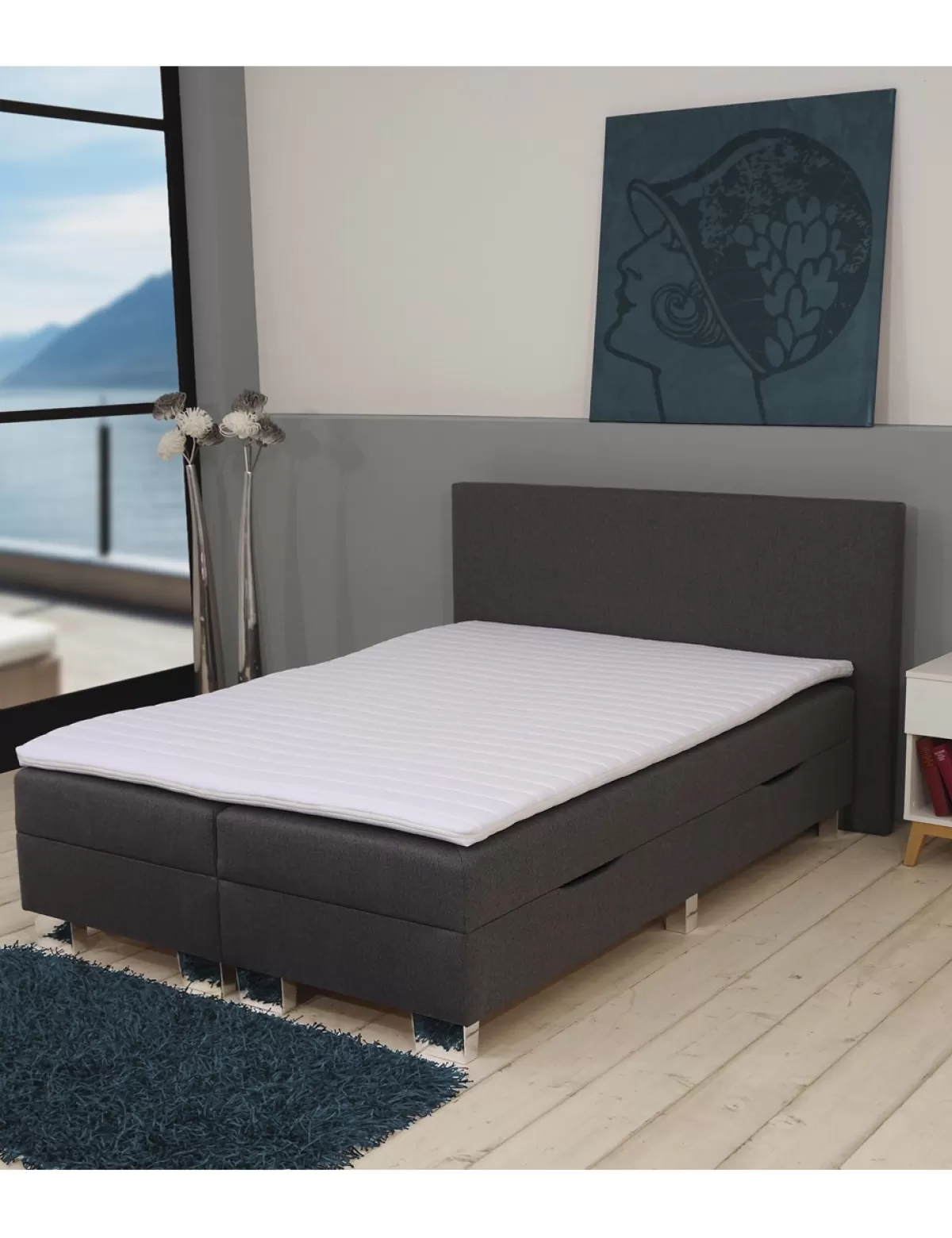 New * Bett Box «Daven», 140 X 200 Cm, Mit Schubladen, Anthrazit