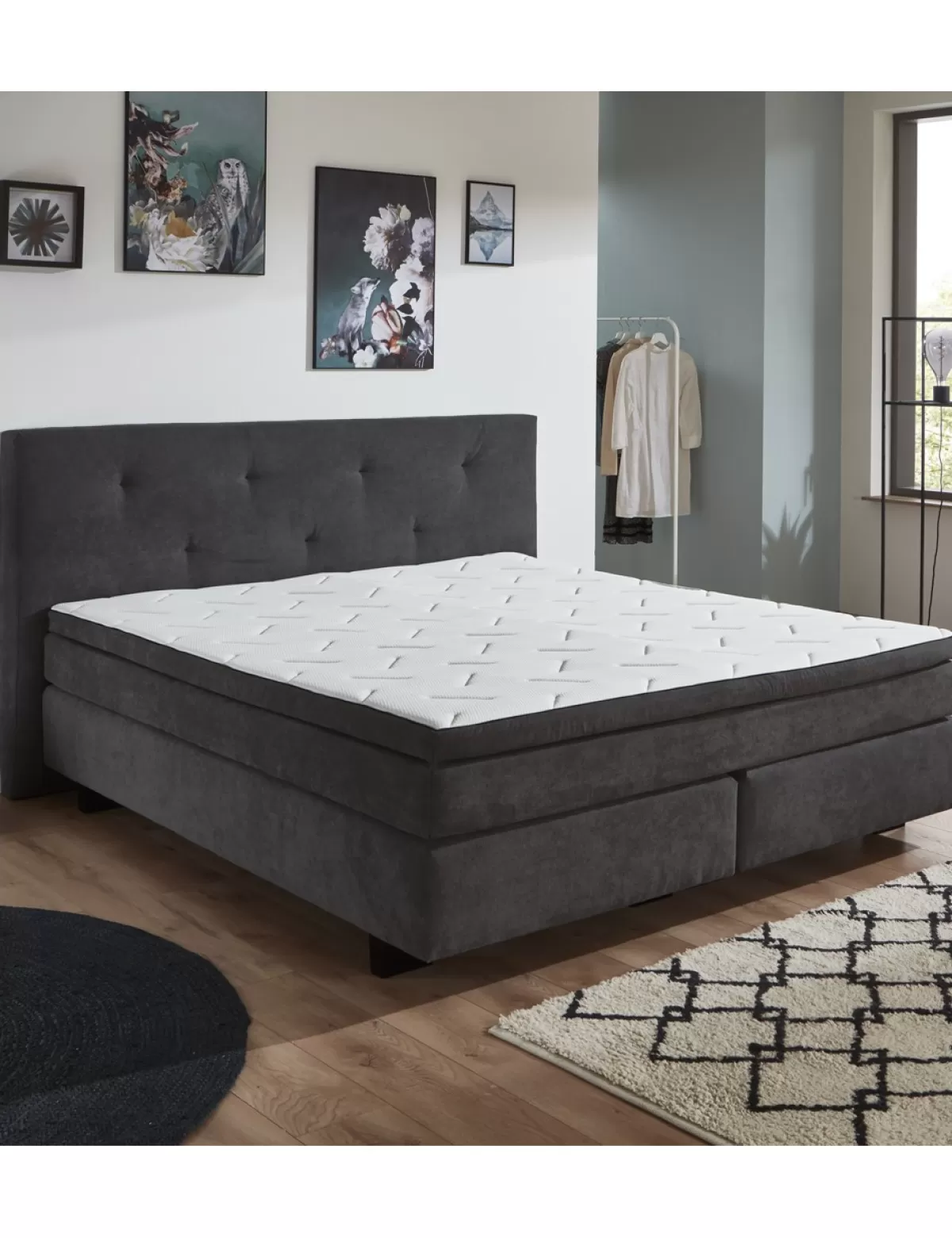 Hot * Boxspring-Bett «Evy», 180 X 200 Cm, Anthrazit