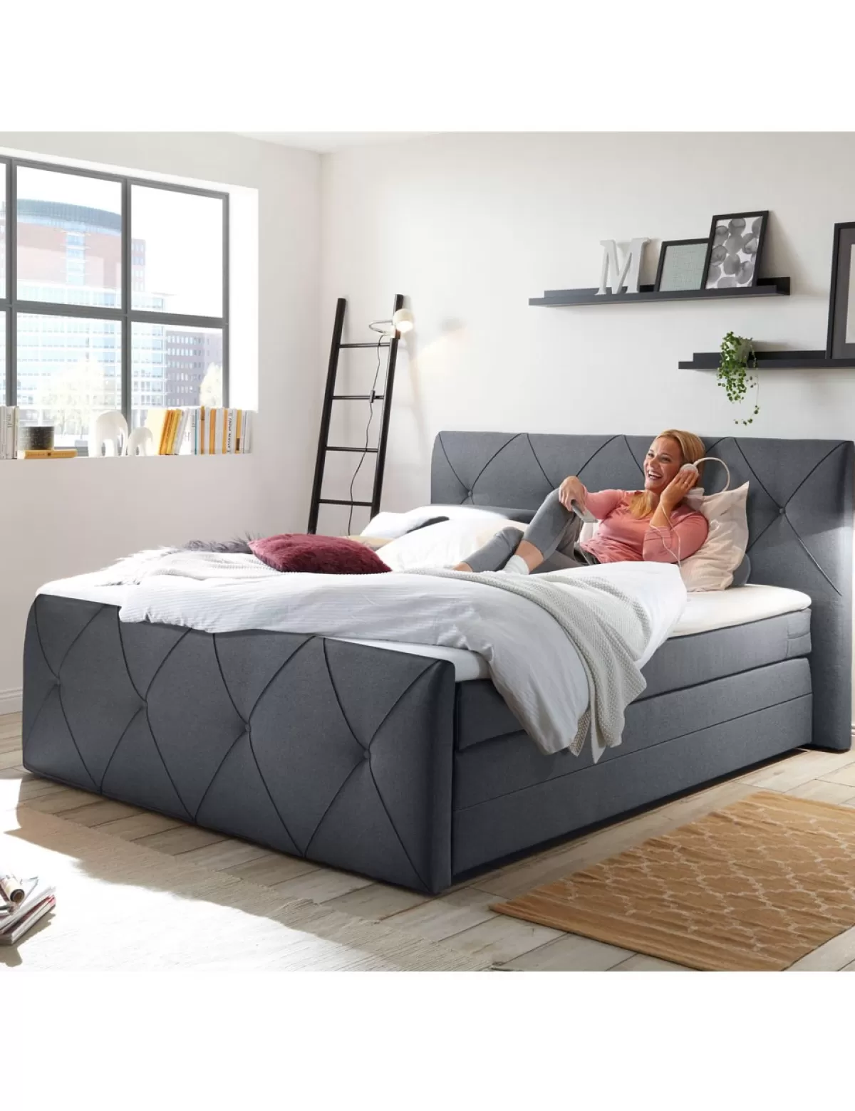 Sale * Boxspring-Bett «Gary», 180 X 200 Cm, Mit 2 Stauraumen