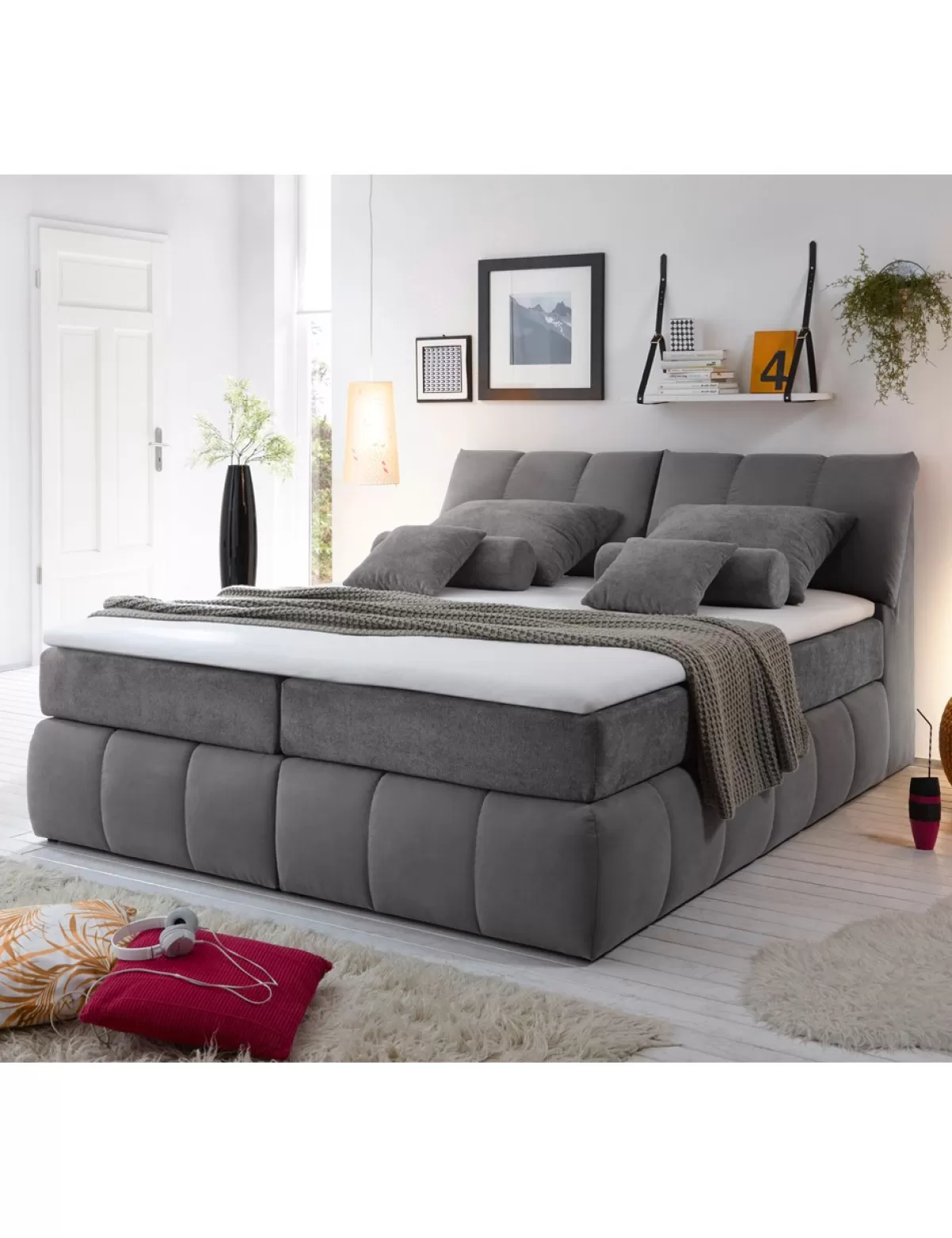 Flash Sale * Boxspringbett «Real», 180 X 200 Cm, 2 Matratzen, Grau/Anthrazit