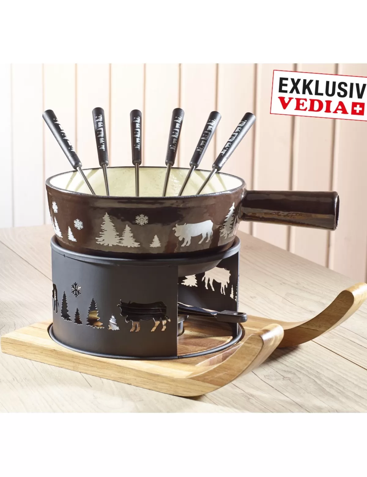 Best Sale * Fondue-Set «Berge», Caquelon Aus Gusseisen 2,5 L