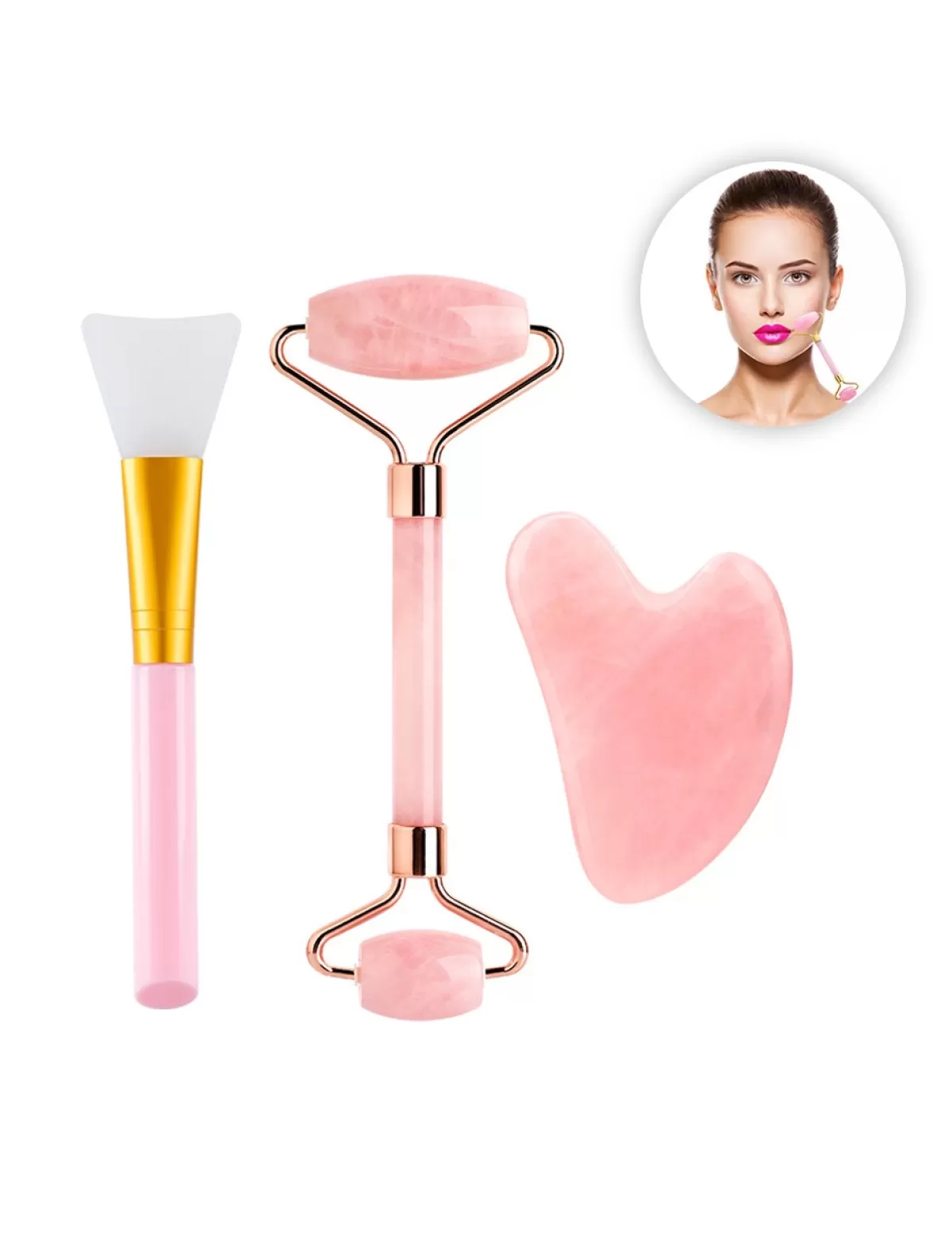 Online * Gesichtspflege-Set «Jade Massage Roller», 3-Teilig