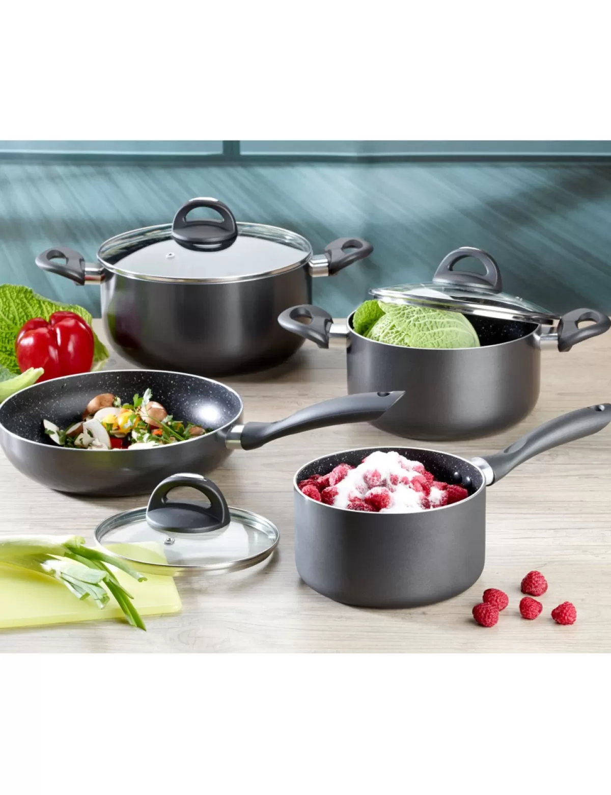 Outlet greblon-stonehenge Kochtopf-Set «Stein», Set, 7-Teilig