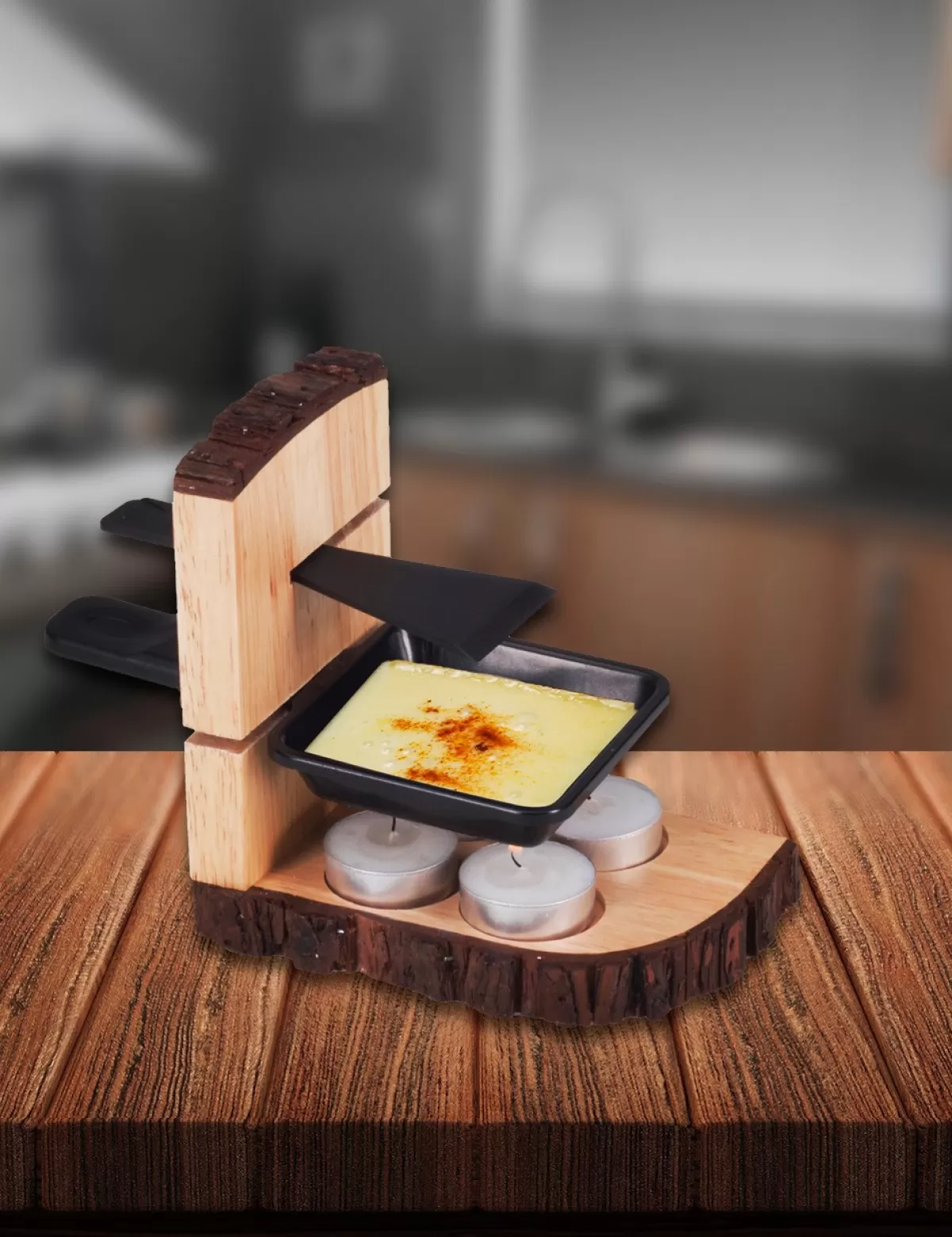 Fashion Nouvel Raclette-Set Mit Kerzen «Single Wood», Für 1 Person